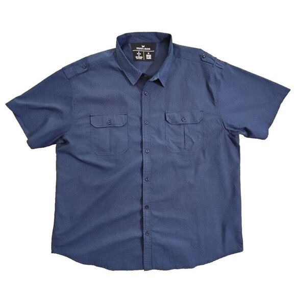 Steve’s Jeans Shirt Men's 3X Button Up Short Sleeve Blue Geometric Pattern - Picture 1 of 16